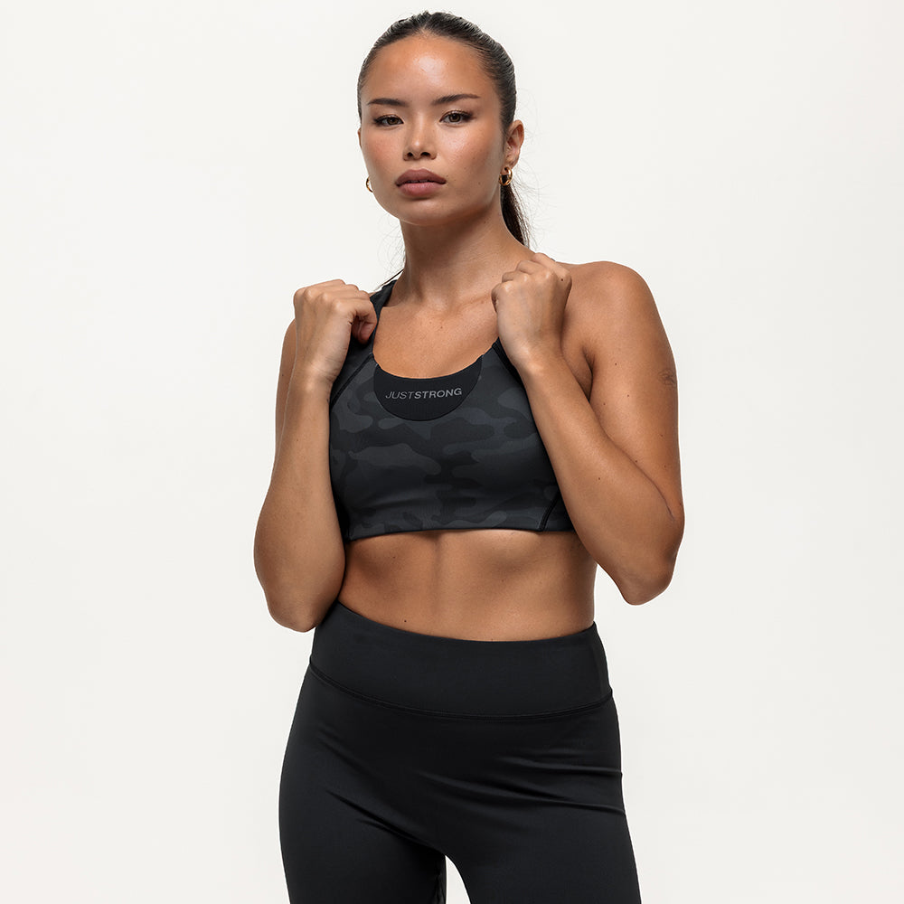 Vertex Camo Multi Strap Sports Bra - Black Onyx
