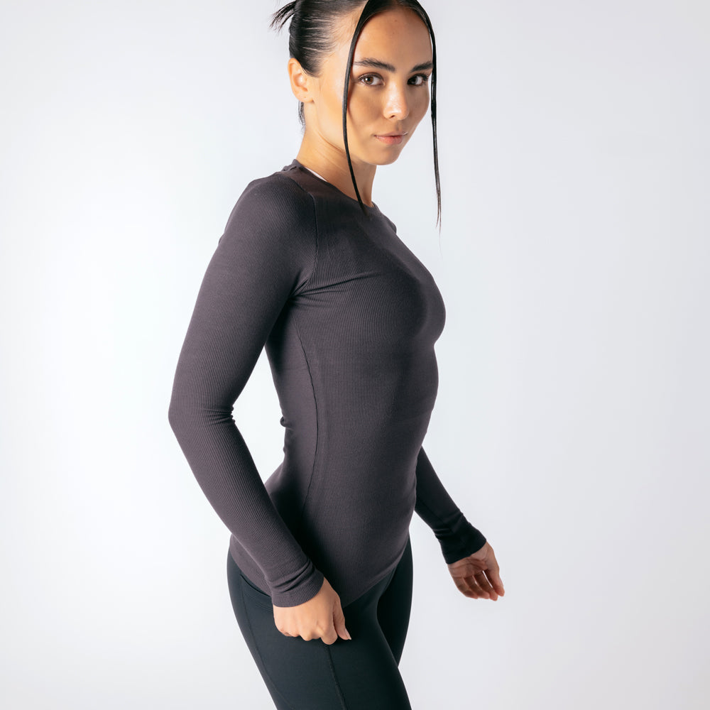 Long Sleeve Workout Tee - Washed Black